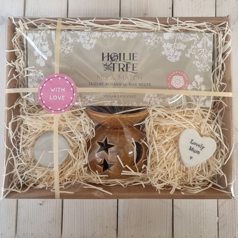 Burner, Wax Melts Mix Box & Keepsake 'Mum' Heart Gift Set