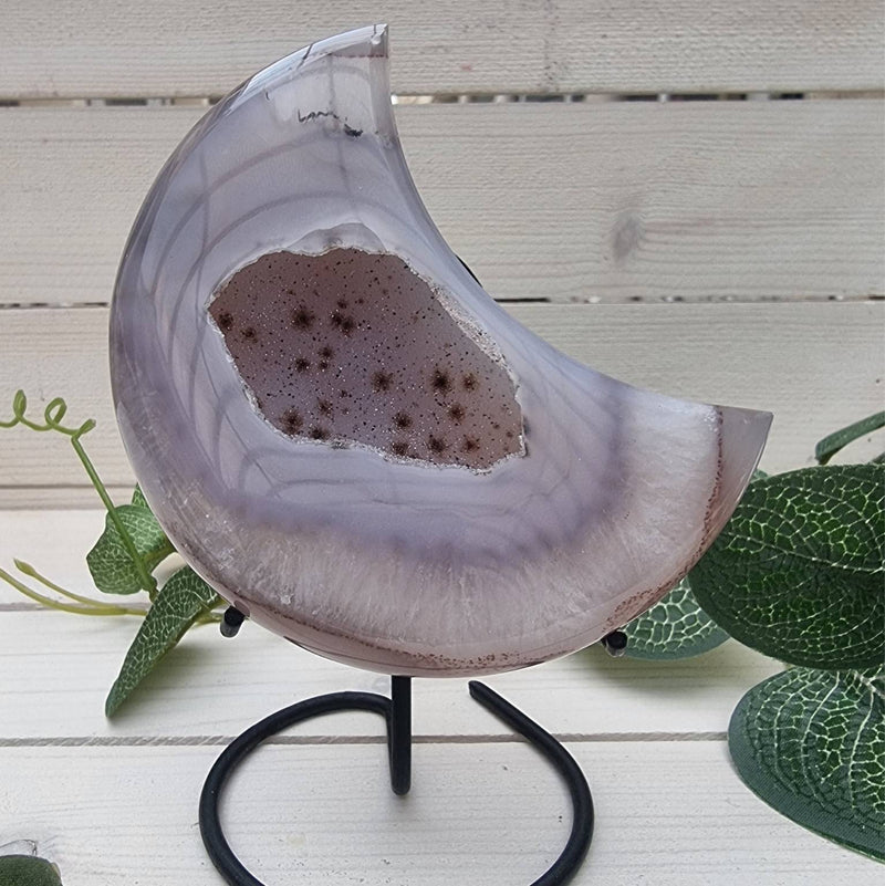 Agate Moon on Stand - Blue & Grey