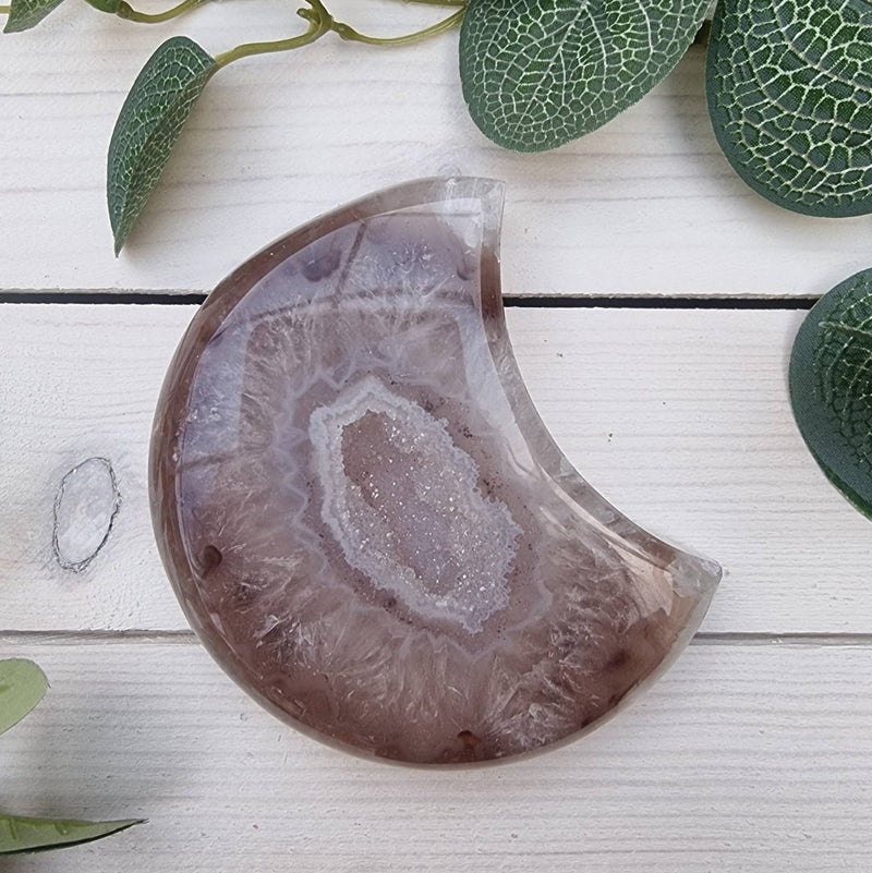 Agate Moon on Stand - Brown & Grey