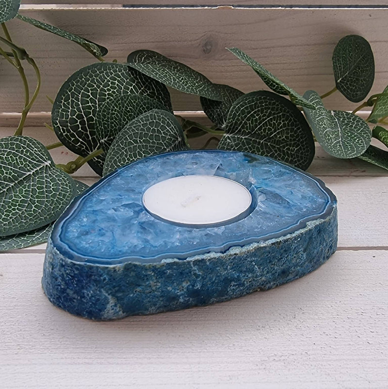 Agate Slab Tealight Holder - Blue