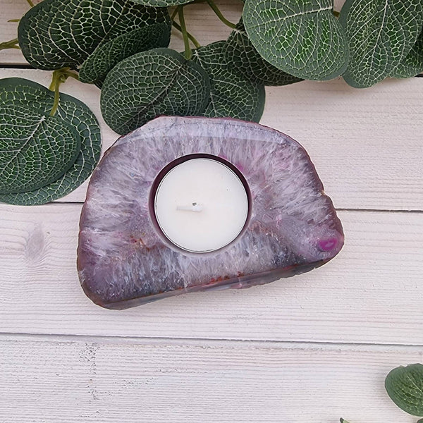 Agate Slab Tealight Holder - Pink