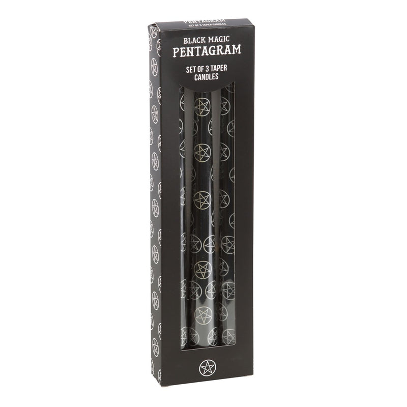 Black Magic Pentagram Set of 3 Taper Candles