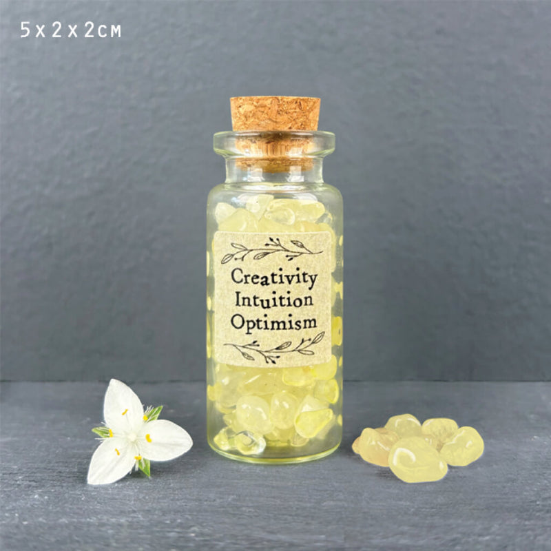 Bottle of Yellow Aventurine Crystals by East of India