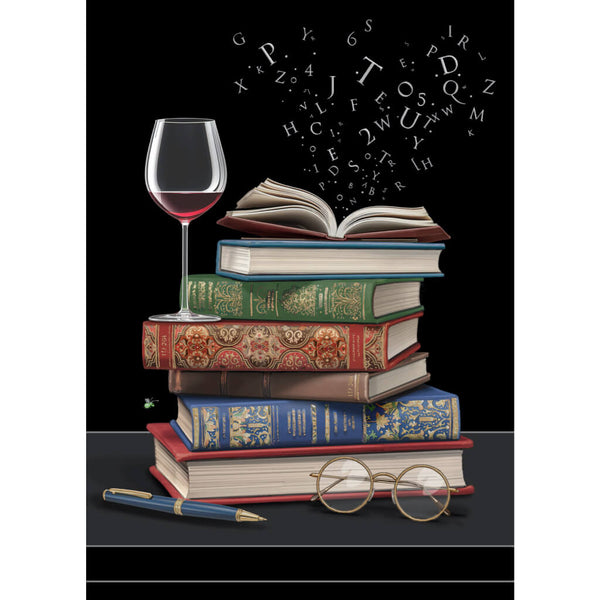 Bug Art Wine and Books Greetings Card