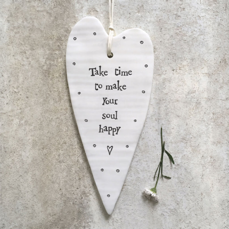 East of India Porcelain Hanging Long Heart - Take Time