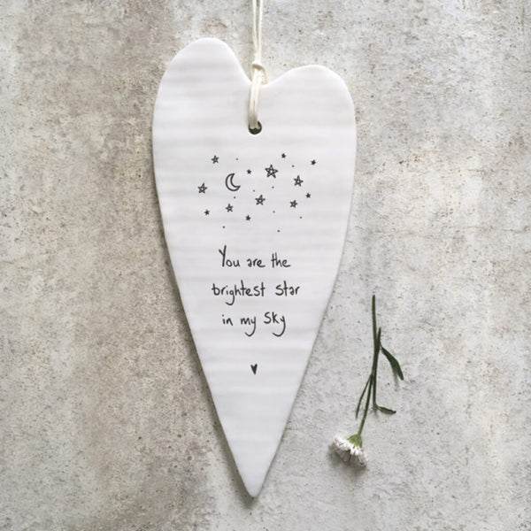 East of India Porcelain Hanging Long Heart - Brightest Star