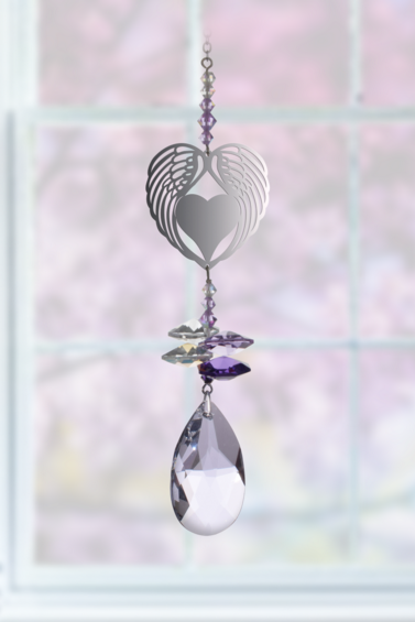 Crystal Fantasy Angel Wing Heart Purple Sun Catcher