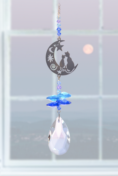 Crystal Fantasy Two Cats Moonlight Sun Catcher