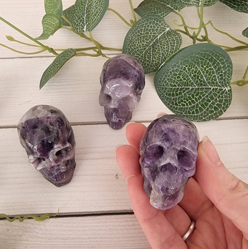 Dogtooth Amethyst Crystal Skull Carving