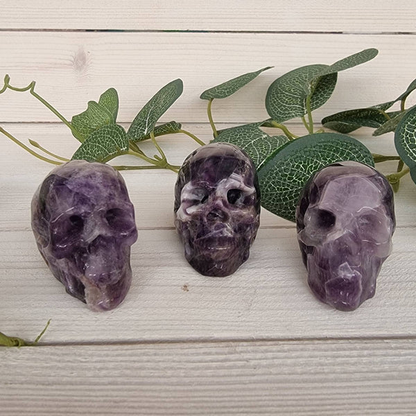 Dogtooth Amethyst Crystal Skull Carving