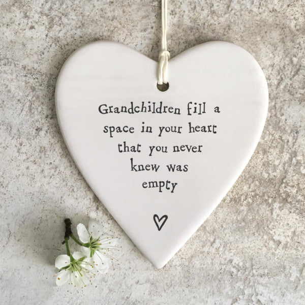 East of India Porcelain Hanging Heart - Grandchildren