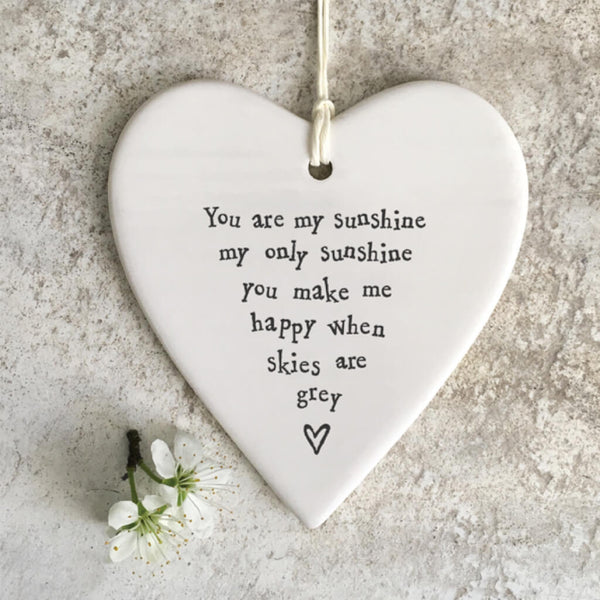 East of India Porcelain Hanging Heart - You Are My Sunshine