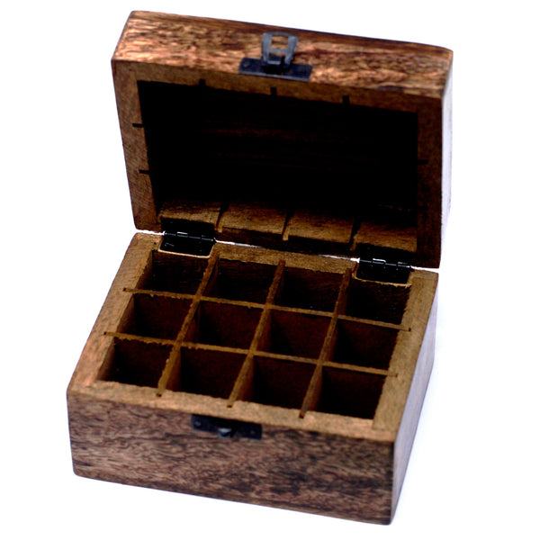 Floral Mango Wood Aromatherapy Box for 12 Bottles