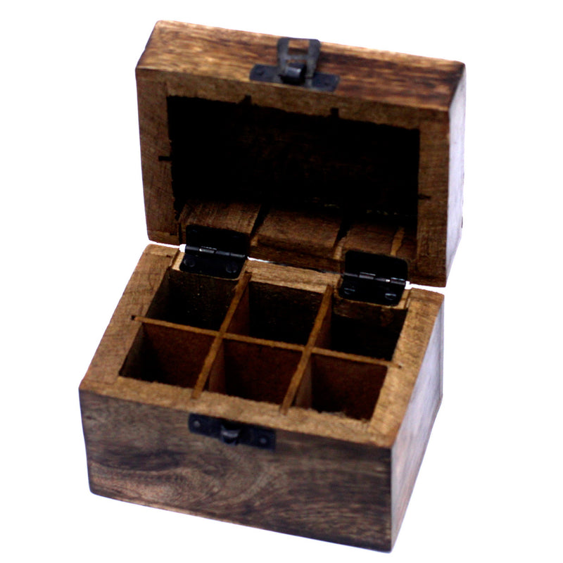 Floral Mango Wood Aromatherapy Box for 6 Bottles