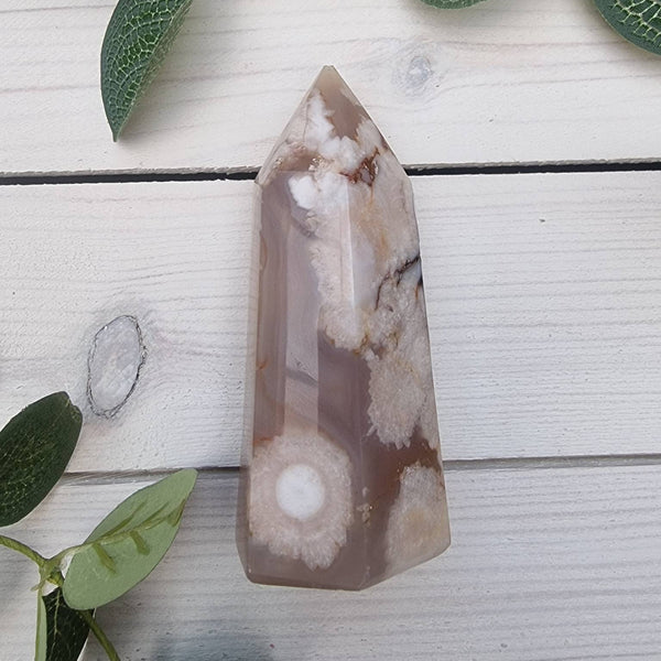 Polished Flower Agate Point 90mm