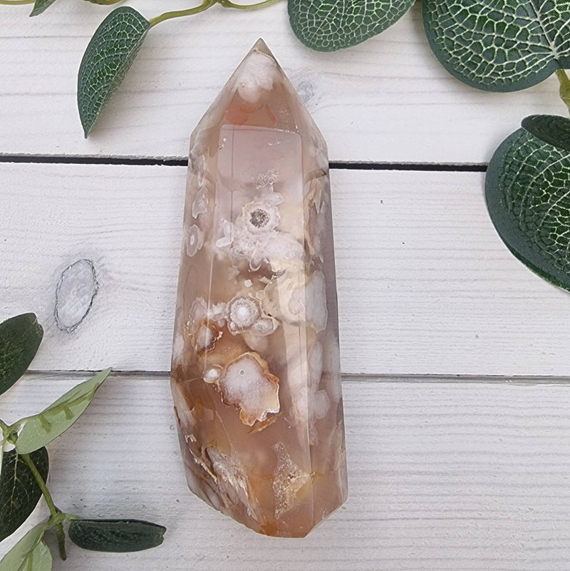 Polished Flower Agate Point 125mm