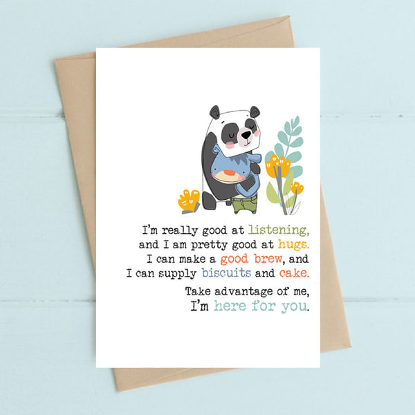 Listening and Hugs I'm Here For You Greeting Card