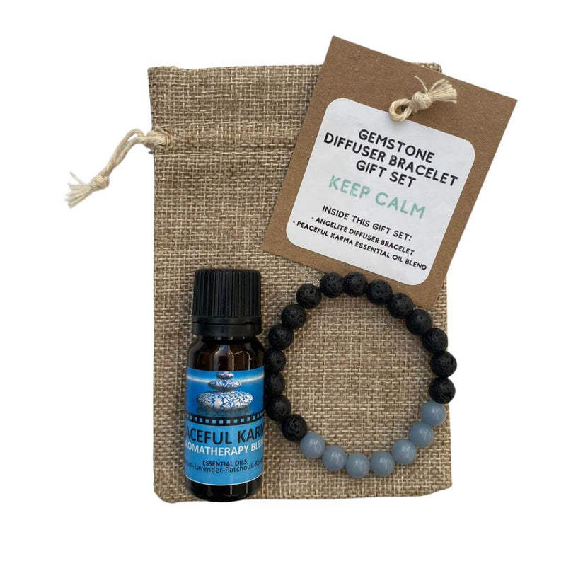 Gemstone Bead Diffuser Bracelet Gift Set - Keep Calm