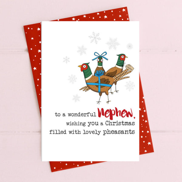 Wonderful Nephew - Christmas Full of Pheasants Greeting Card