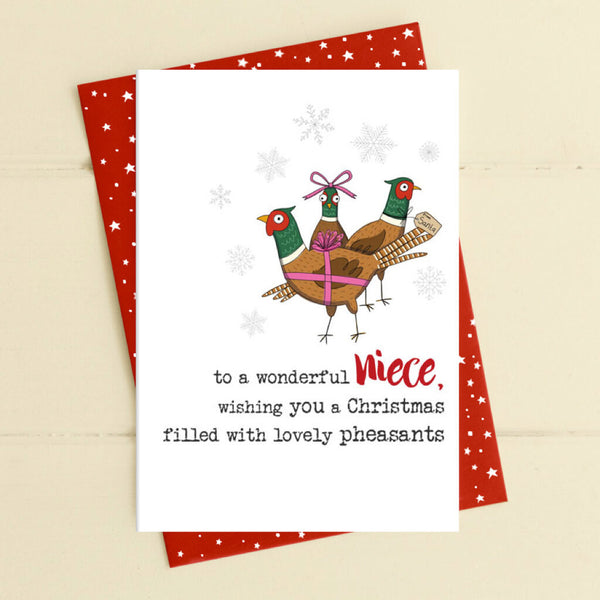 Wonderful Niece - Christmas Full of Pheasants Greeting Card