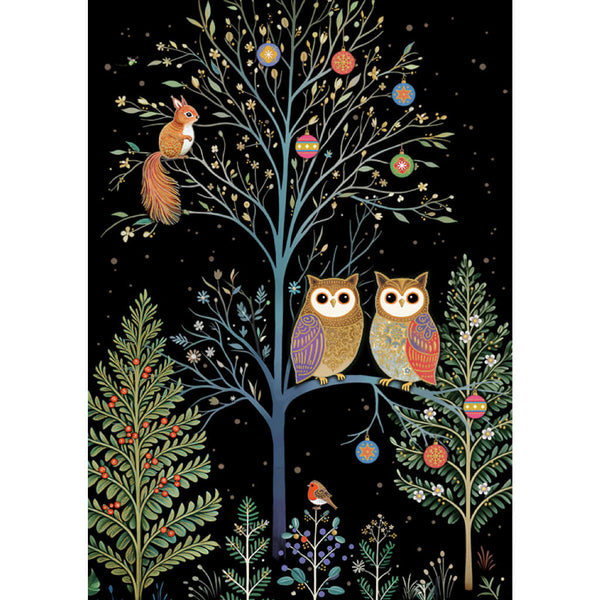 Bug Art Night Owls Tree Christmas Card