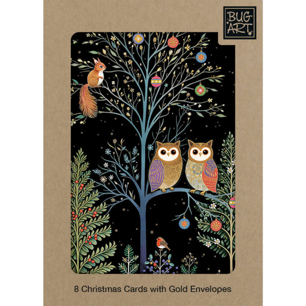 Bug Art Night Owls Tree Christmas Card