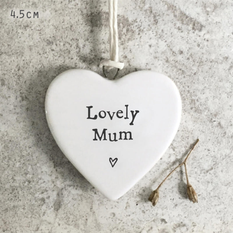 East of India Small Porcelain Hanging Heart - Lovely Mum