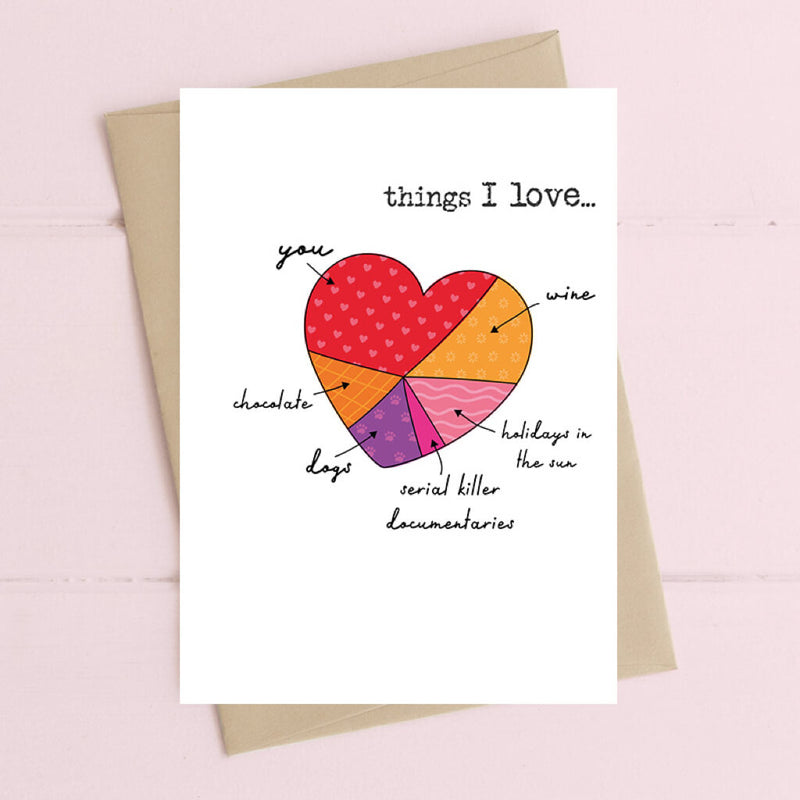 Things I Love Pie Chart Greeting Card