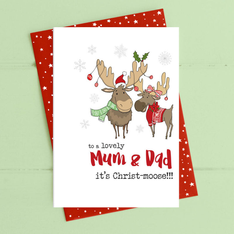 To a Lovely Mum and Dad - It's Christ-moose!!! Greeting Card