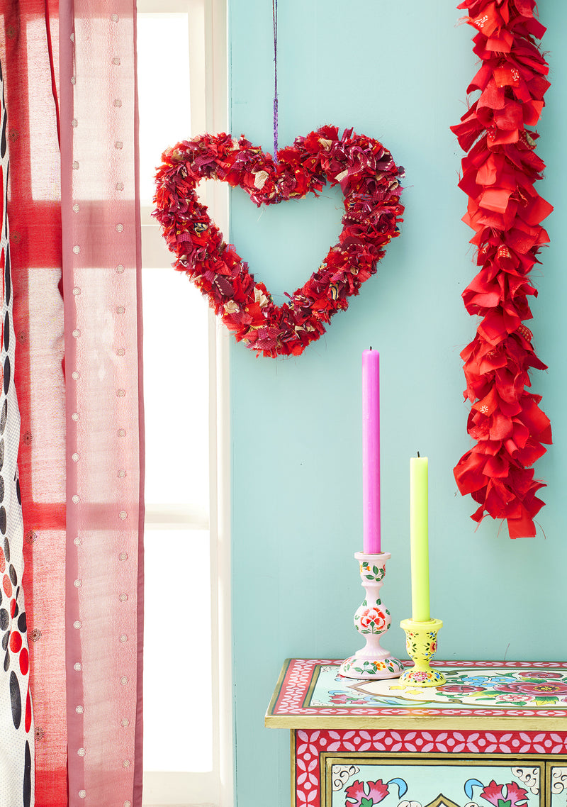 Recycled Sari Red Heart Wreath