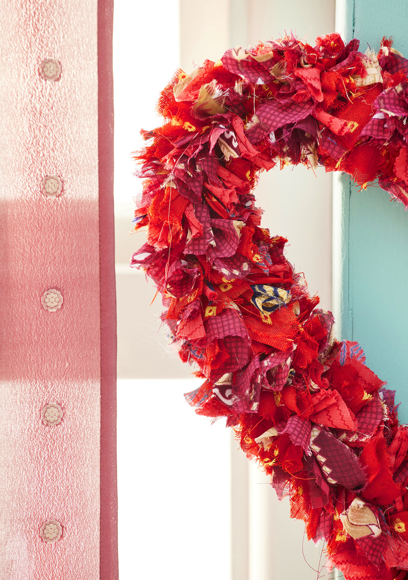 Recycled Sari Red Heart Wreath