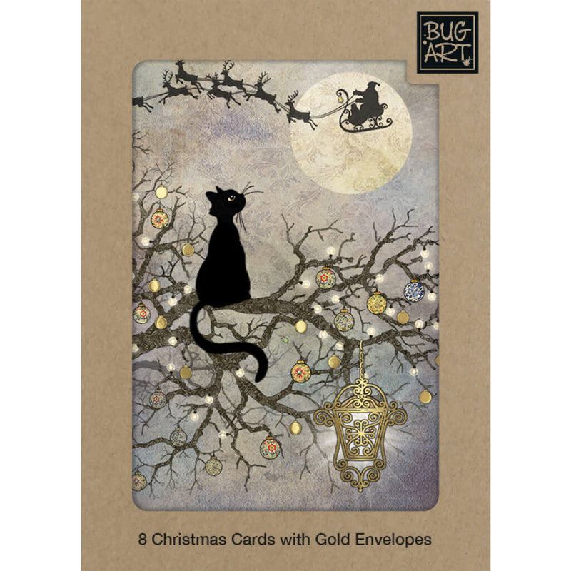 Bug Art Moon Cat Christmas Card